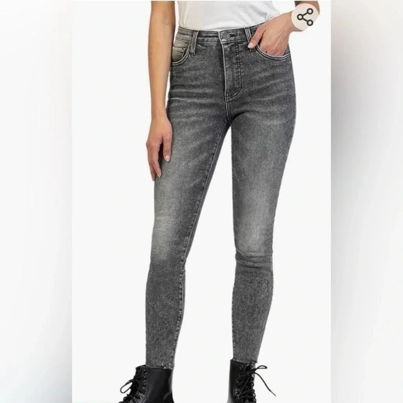 Kut From The Kloth Connie High Rise Fab Ab Ankle Skinny  Raw Hem Black Size 4 - Picture 1 of 14